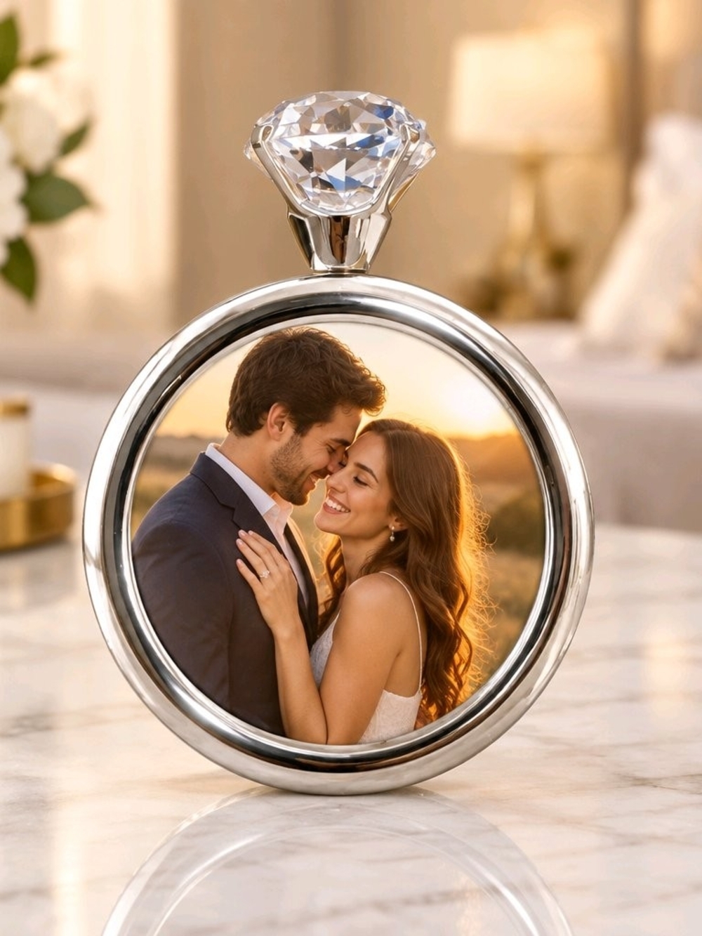 Metal and Crystal Diamond Ring Picture Frame Two's Company